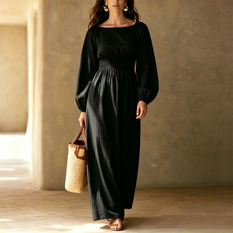 Women's Striped Elastic Waist Maxi Dress