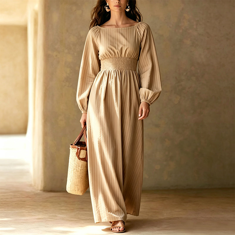 Women's Striped Elastic Waist Maxi Dress