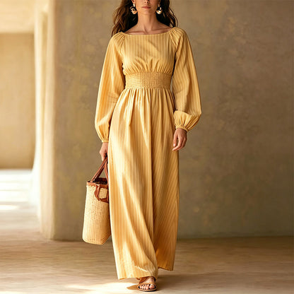 Women's Striped Elastic Waist Maxi Dress