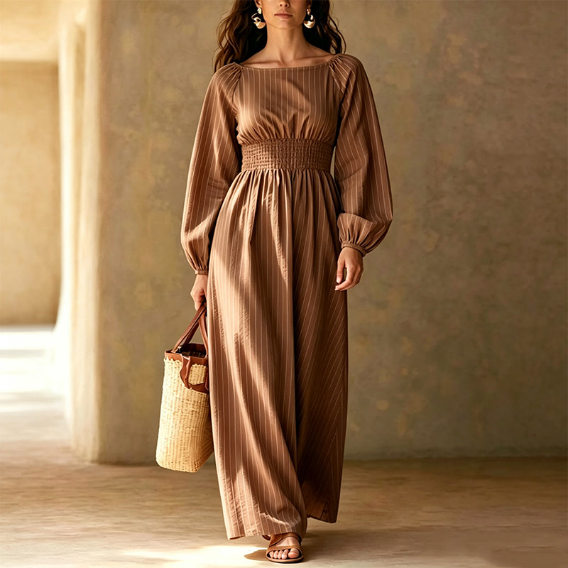 Women's Striped Elastic Waist Maxi Dress