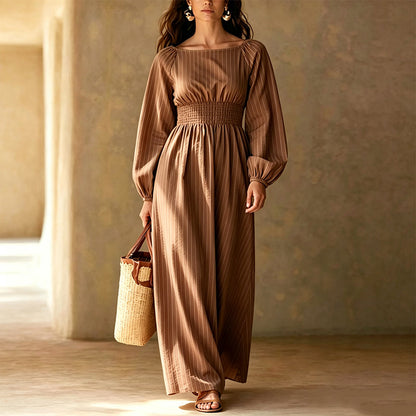 Women's Striped Elastic Waist Maxi Dress