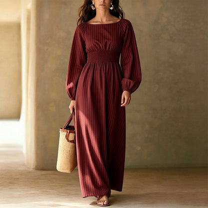 Women's Striped Elastic Waist Maxi Dress