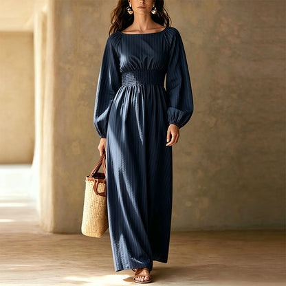 Women's Striped Elastic Waist Maxi Dress