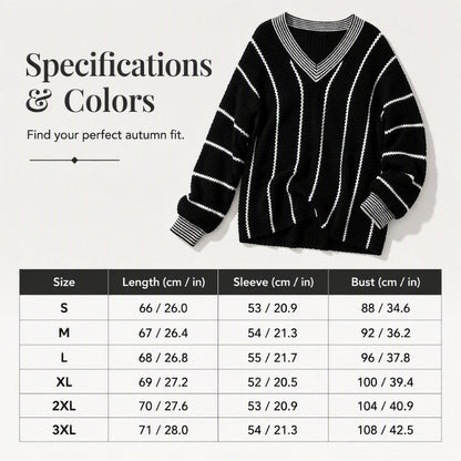 ⌛Limited-Time Offer-Women's Loose Casual V-Neck Striped Sweater