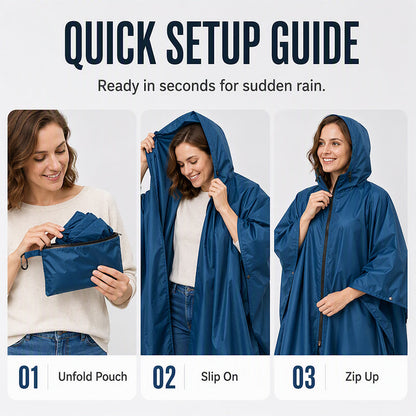 Unisex Waterproof Lightweight Hooded Rain Poncho
