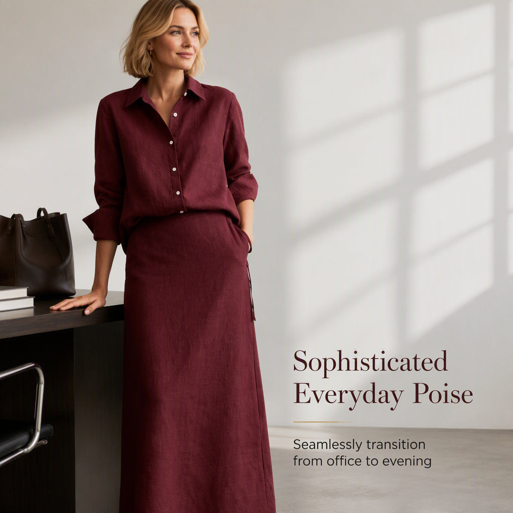 Women Casual Shirt & Long Skirt Two-Piece Set