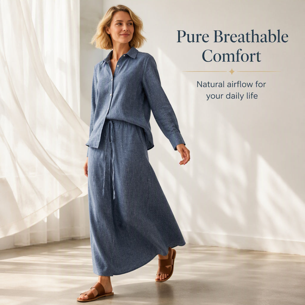 Women Casual Shirt & Long Skirt Two-Piece Set