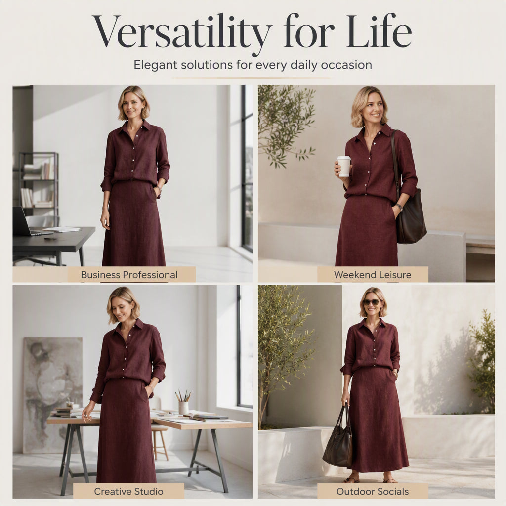 Women Casual Shirt & Long Skirt Two-Piece Set