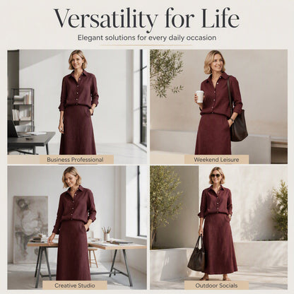Women Casual Shirt & Long Skirt Two-Piece Set