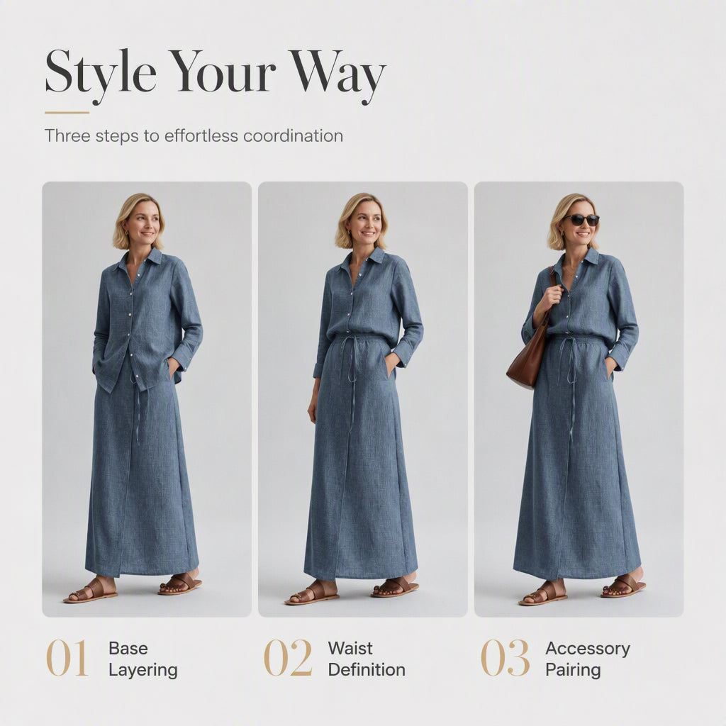 Women Casual Shirt & Long Skirt Two-Piece Set