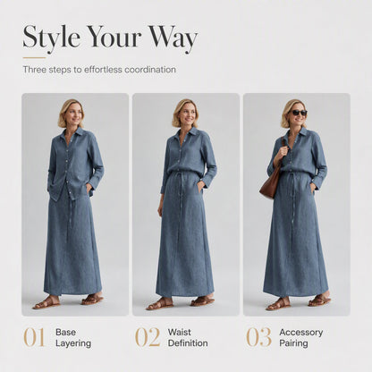 Women Casual Shirt & Long Skirt Two-Piece Set