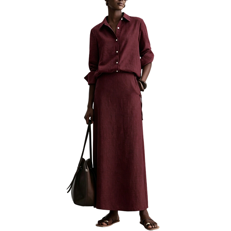 Women Casual Shirt & Long Skirt Two-Piece Set