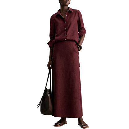 Women Casual Shirt & Long Skirt Two-Piece Set