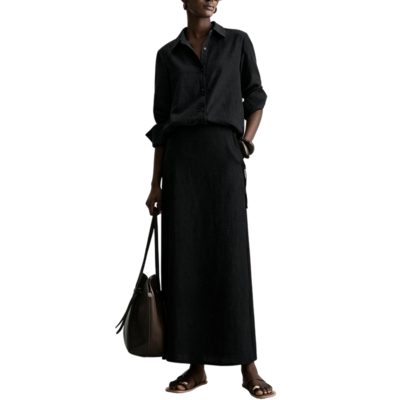 Women Casual Shirt & Long Skirt Two-Piece Set