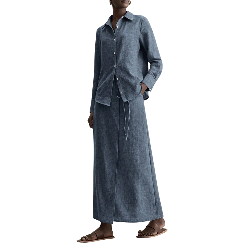 Women Casual Shirt & Long Skirt Two-Piece Set