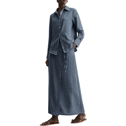 Women Casual Shirt & Long Skirt Two-Piece Set