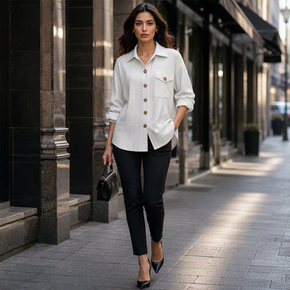 Women's Textured Long Sleeve Button-Down Shirt