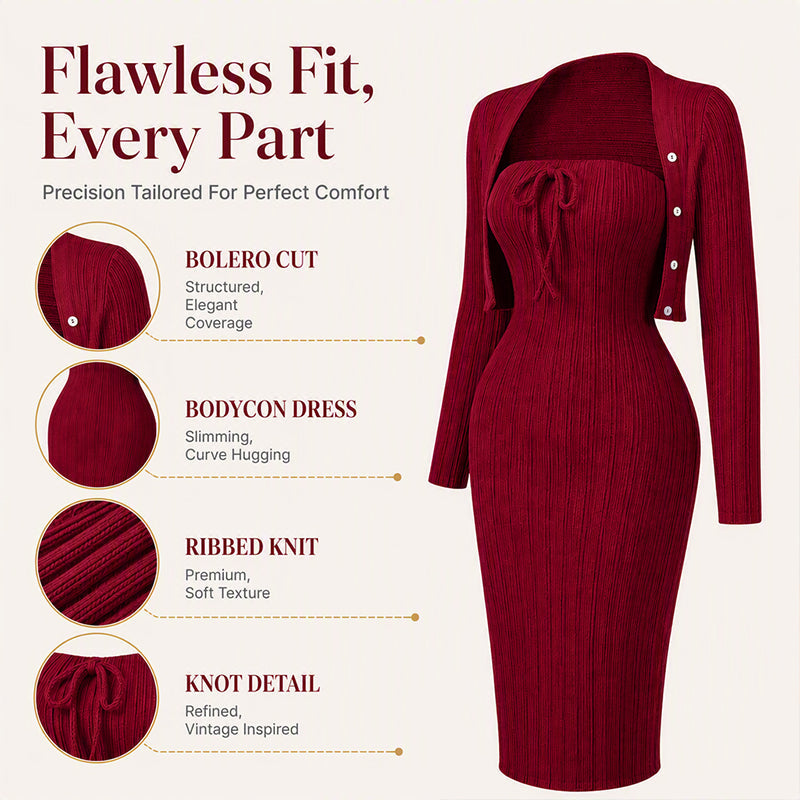 Women's Ribbed Knit Bodycon Dress with Cropped Cardigan