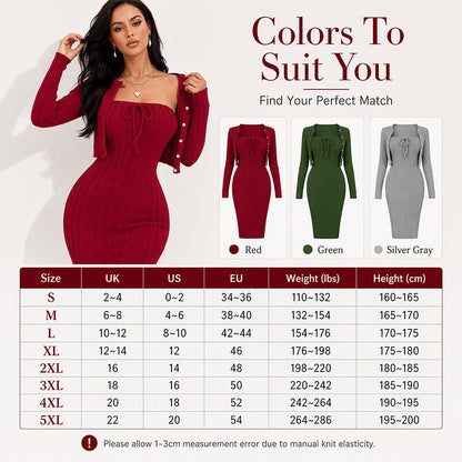 Women's Ribbed Knit Bodycon Dress with Cropped Cardigan