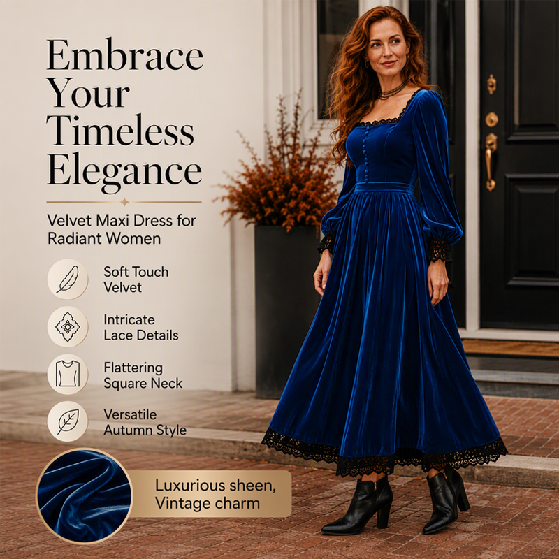 Women's Vintage Square Neck Velvet Dress