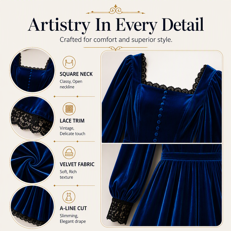 Women's Vintage Square Neck Velvet Dress
