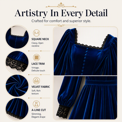 Women's Vintage Square Neck Velvet Dress
