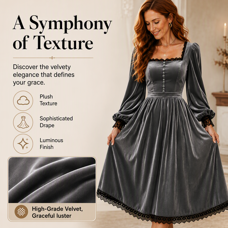 Women's Vintage Square Neck Velvet Dress