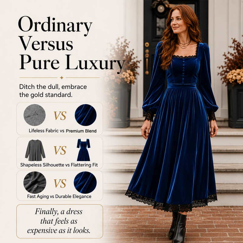 Women's Vintage Square Neck Velvet Dress