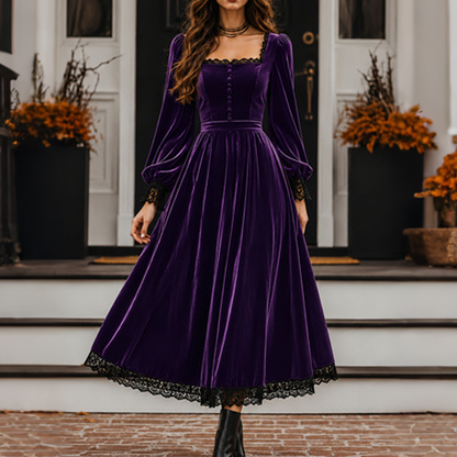 Women's Vintage Square Neck Velvet Dress