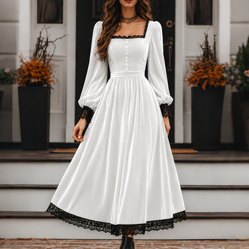 Women's Vintage Square Neck Velvet Dress