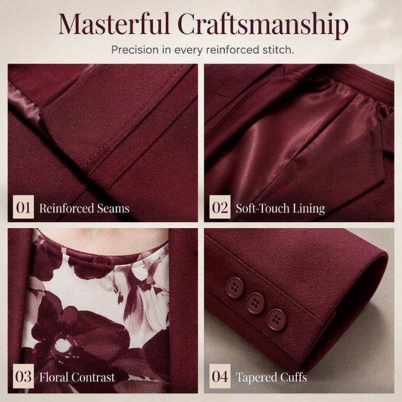 ✨ Elevated Comfort | Women's Tailored Blazer, Floral Top & Pants 3-Piece Set