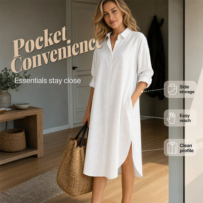🍁Get Your New Fall Fashion-Women Loose Cotton Linen Shirt Dress with Pockets