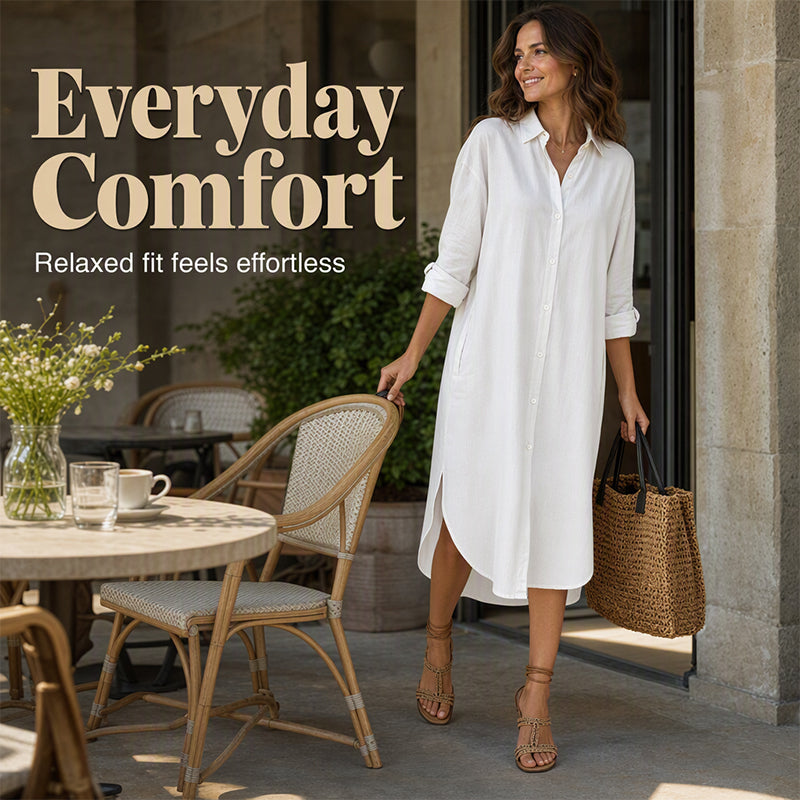 🍁Get Your New Fall Fashion-Women Loose Cotton Linen Shirt Dress with Pockets