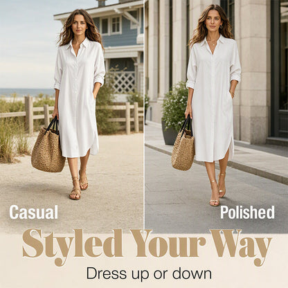 🍁Get Your New Fall Fashion-Women Loose Cotton Linen Shirt Dress with Pockets