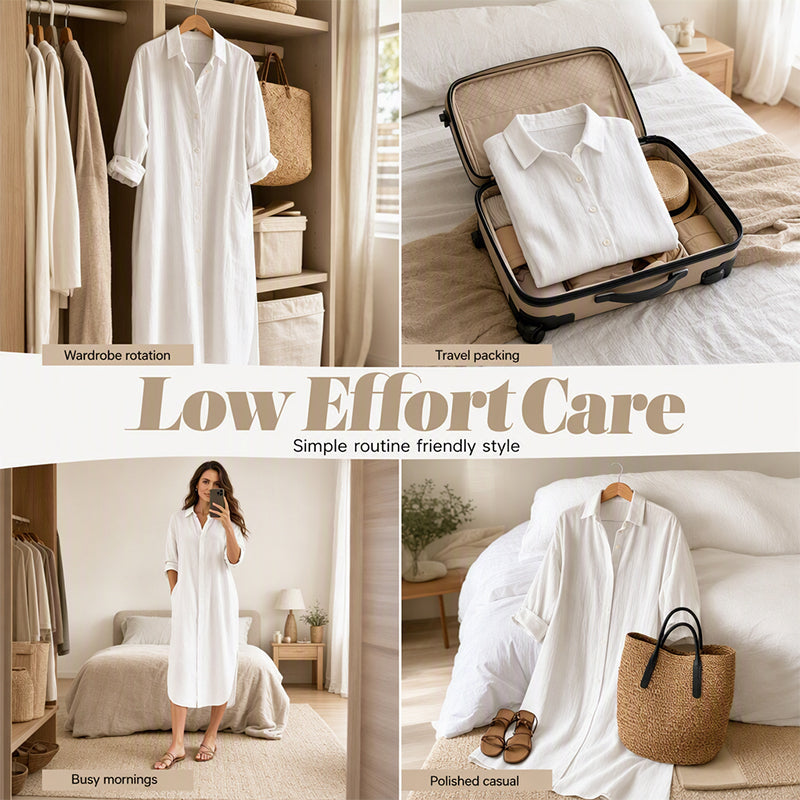 🍁Get Your New Fall Fashion-Women Loose Cotton Linen Shirt Dress with Pockets
