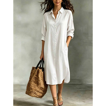 🍁Get Your New Fall Fashion-Women Loose Cotton Linen Shirt Dress with Pockets