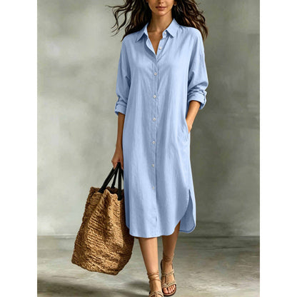 🍁Get Your New Fall Fashion-Women Loose Cotton Linen Shirt Dress with Pockets