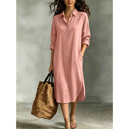 🍁Get Your New Fall Fashion-Women Loose Cotton Linen Shirt Dress with Pockets