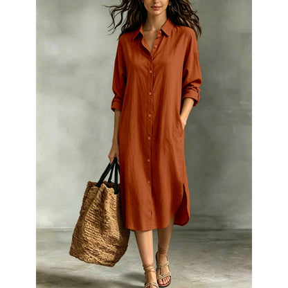 🍁Get Your New Fall Fashion-Women Loose Cotton Linen Shirt Dress with Pockets