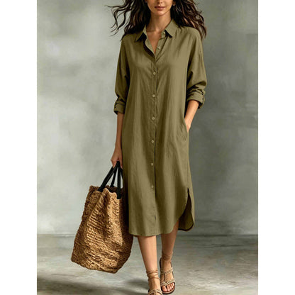 🍁Get Your New Fall Fashion-Women Loose Cotton Linen Shirt Dress with Pockets