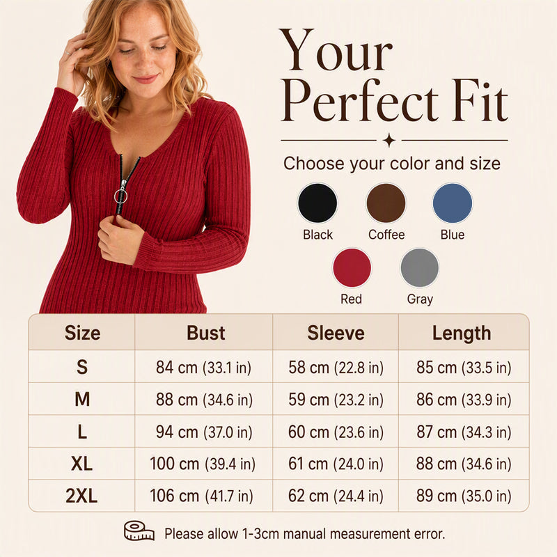 🍂 Women's Front Zipper Ribbed Knit Dress – Flattering Comfort Meets Effortless Autumn Style