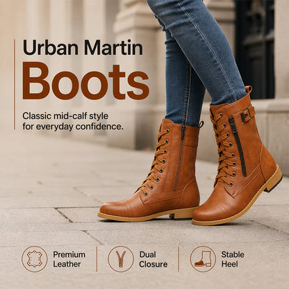 Women's Round Toe Chunky Heel Martin Boots