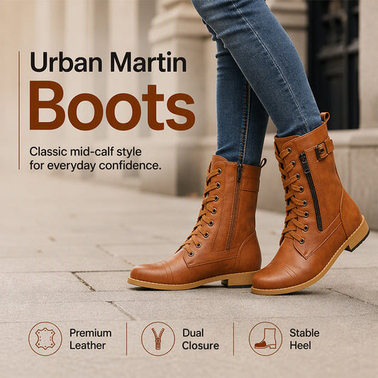 Women's Round Toe Chunky Heel Martin Boots