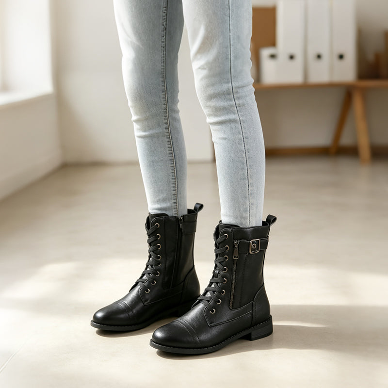 Women's Round Toe Chunky Heel Martin Boots