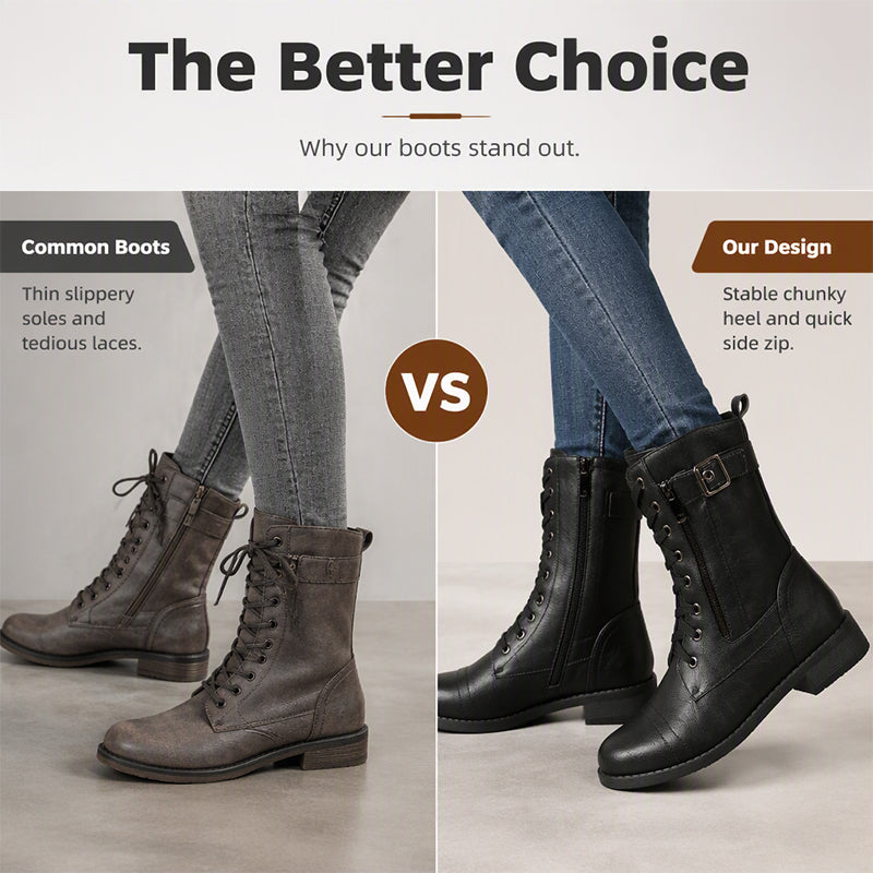 Women's Round Toe Chunky Heel Martin Boots