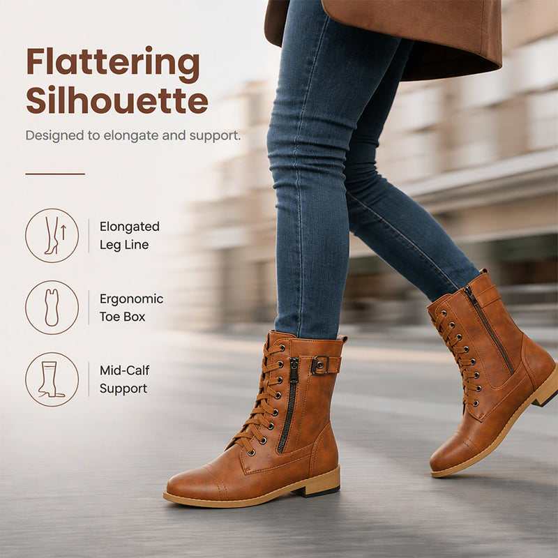 Women's Round Toe Chunky Heel Martin Boots