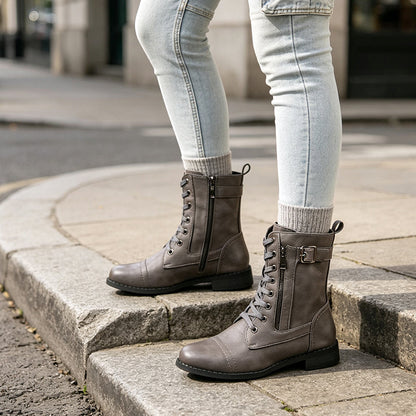 Women's Round Toe Chunky Heel Martin Boots