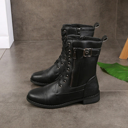 Women's Round Toe Chunky Heel Martin Boots
