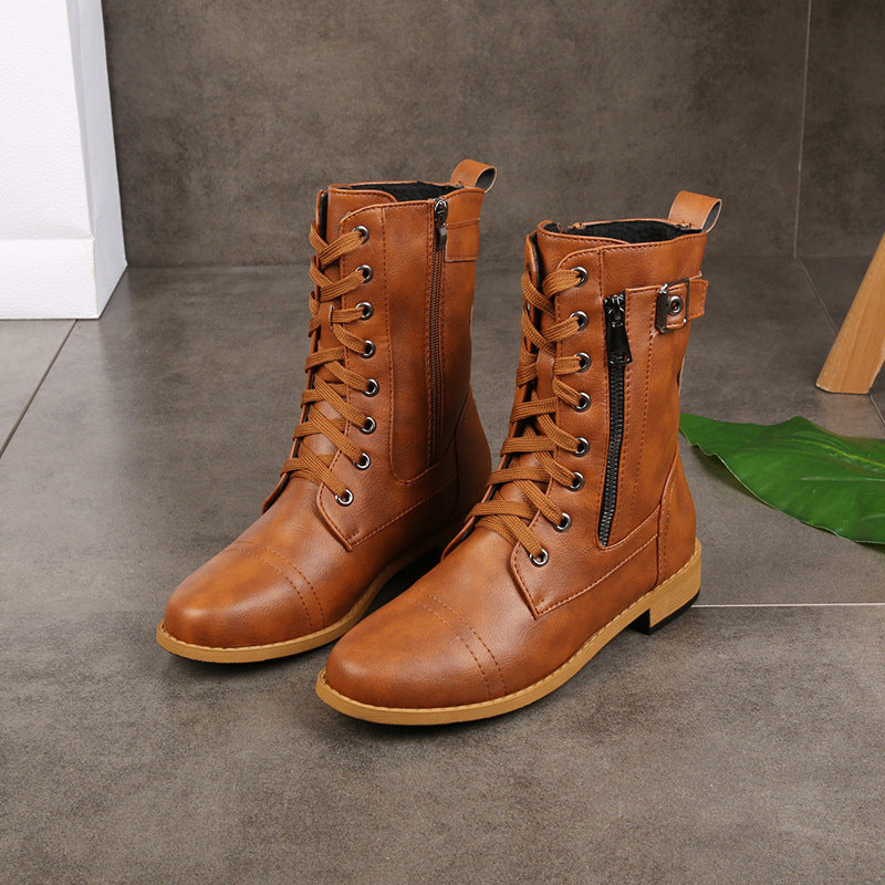 Women's Round Toe Chunky Heel Martin Boots