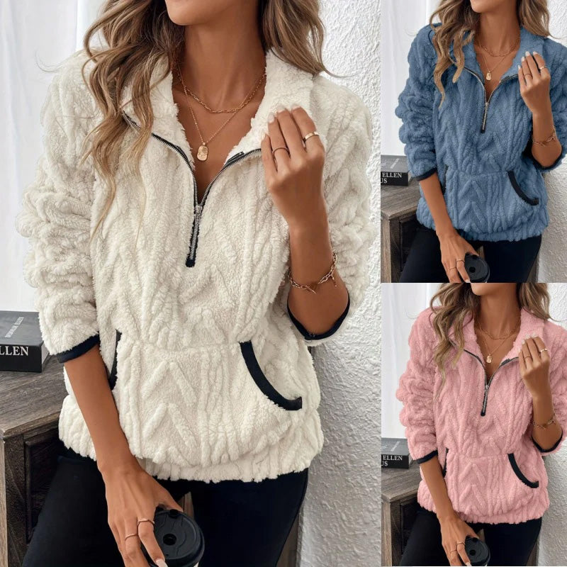 Half-Zip Fuzzy Pocket Sweatshirt